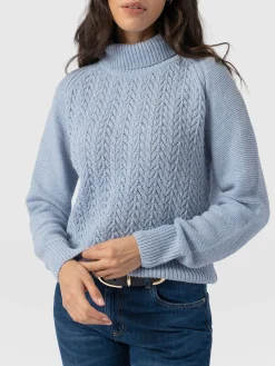 Knitwear|Saint and Sofia Glen Cable Knit Sweater - Pale Blue