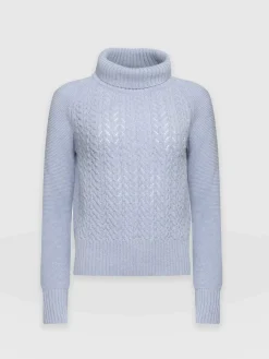 Knitwear|Saint and Sofia Glen Cable Knit Sweater - Pale Blue