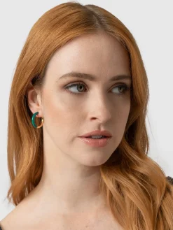 Gold Jewelry|Jewelry|Saint and Sofia Gold Enamel Hoop Earrings - Gold/Green