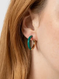 Gold Jewelry|Jewelry|Saint and Sofia Gold Enamel Hoop Earrings - Gold/Green