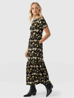 Dresses|Saint and Sofia Greenwich Dress Short Sleeve - Black Daisy Floral