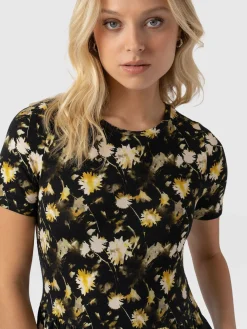Dresses|Saint and Sofia Greenwich Dress Short Sleeve - Black Daisy Floral
