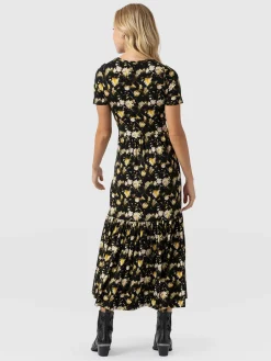 Dresses|Saint and Sofia Greenwich Dress Short Sleeve - Black Daisy Floral