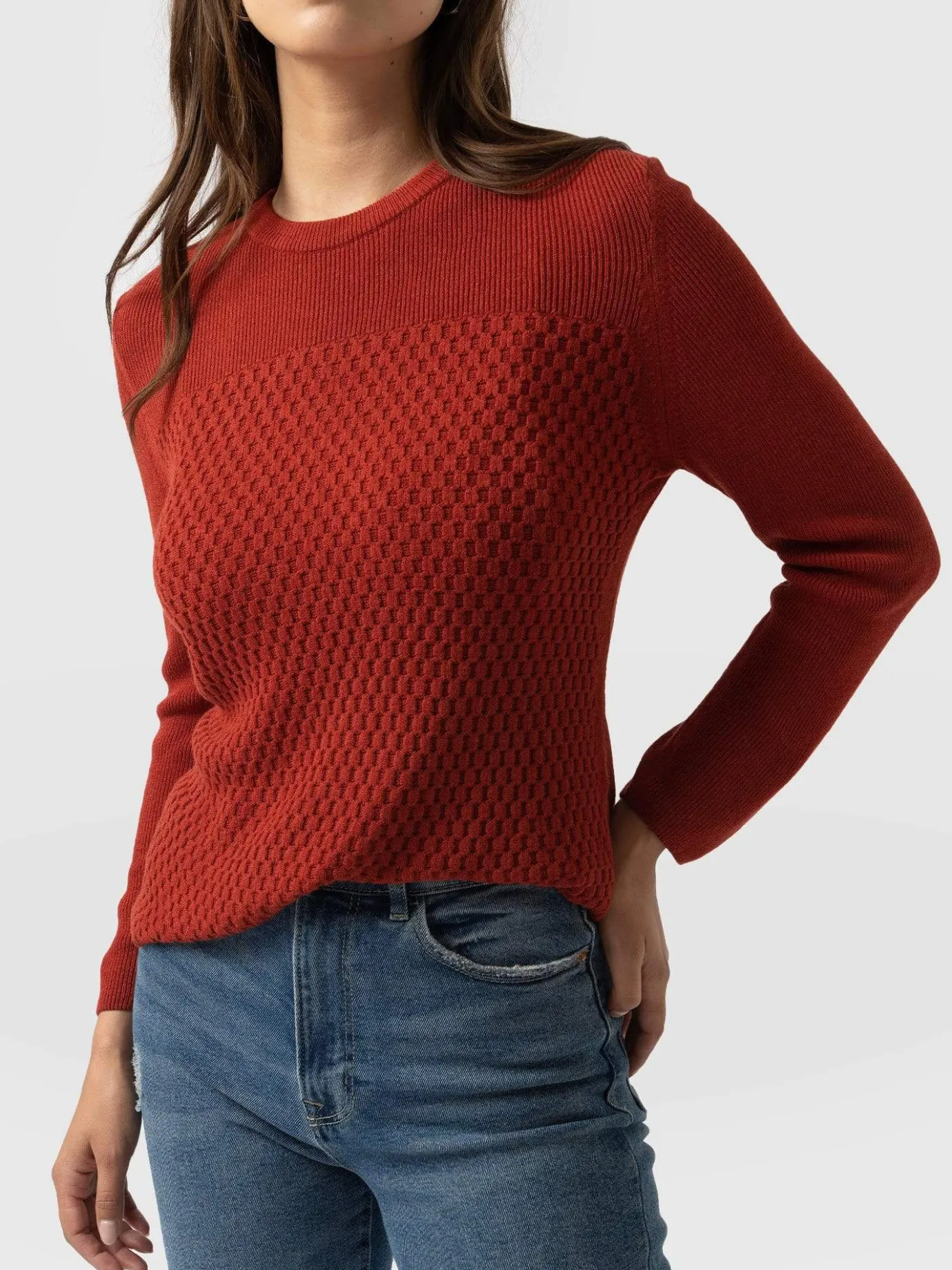 Knitwear|Saint and Sofia Honeycomb Rib Sweater - Amber