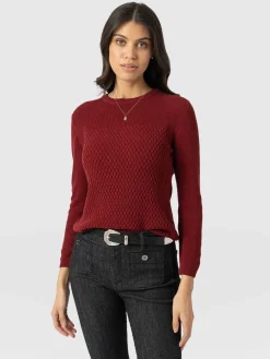 Knitwear|Sweaters|Saint and Sofia Honeycomb Rib Sweater - Burgundy
