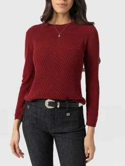 Knitwear|Sweaters|Saint and Sofia Honeycomb Rib Sweater - Burgundy