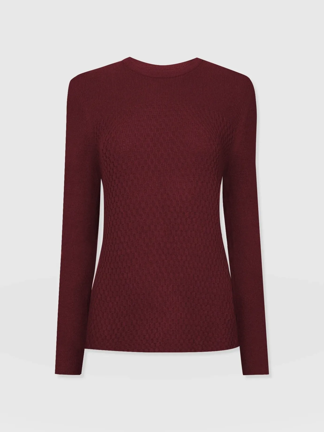 Knitwear|Sweaters|Saint and Sofia Honeycomb Rib Sweater - Burgundy