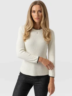 Knitwear|Sweaters|Saint and Sofia Honeycomb Rib Sweater - Cream