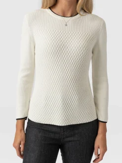 Knitwear|Sweaters|Saint and Sofia Honeycomb Rib Sweater - Cream