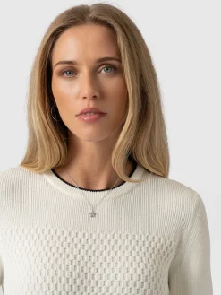 Knitwear|Sweaters|Saint and Sofia Honeycomb Rib Sweater - Cream