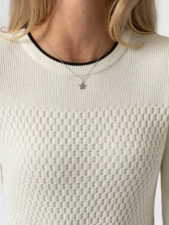 Knitwear|Sweaters|Saint and Sofia Honeycomb Rib Sweater - Cream