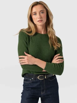 Knitwear|Sweaters|Saint and Sofia Honeycomb Rib Sweater - Green