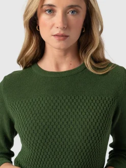 Knitwear|Sweaters|Saint and Sofia Honeycomb Rib Sweater - Green