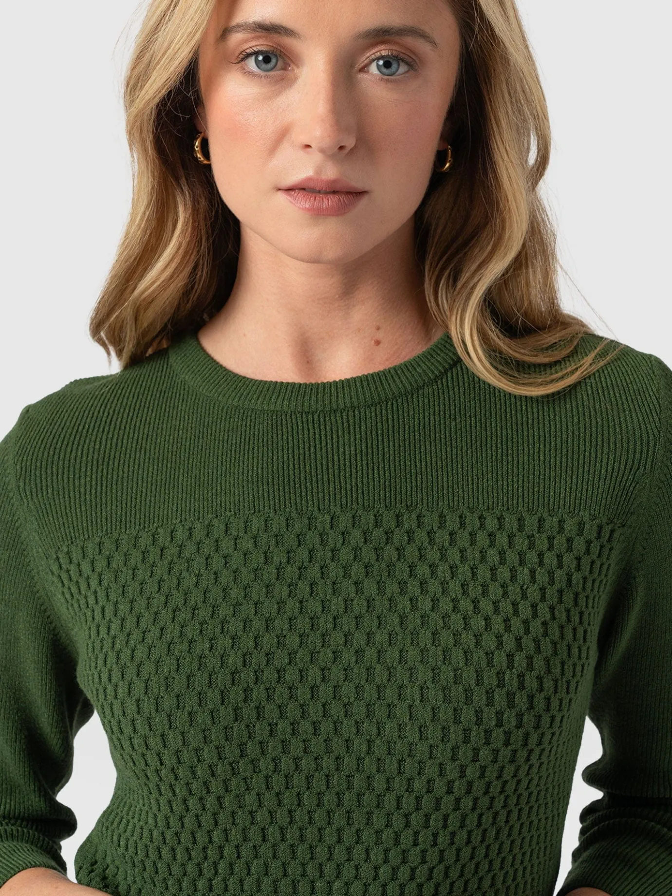 Knitwear|Sweaters|Saint and Sofia Honeycomb Rib Sweater - Green