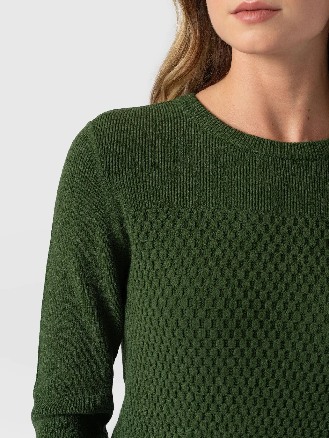 Knitwear|Sweaters|Saint and Sofia Honeycomb Rib Sweater - Green