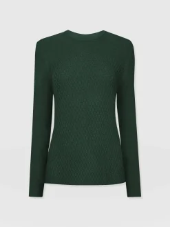 Knitwear|Sweaters|Saint and Sofia Honeycomb Rib Sweater - Green