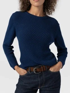 Sweaters|Knitwear|Saint and Sofia Honeycomb Rib Sweater - Navy