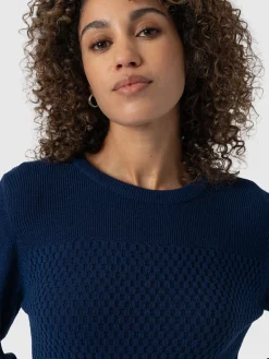 Sweaters|Knitwear|Saint and Sofia Honeycomb Rib Sweater - Navy