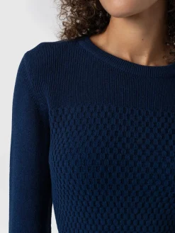 Sweaters|Knitwear|Saint and Sofia Honeycomb Rib Sweater - Navy