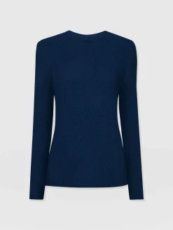 Sweaters|Knitwear|Saint and Sofia Honeycomb Rib Sweater - Navy