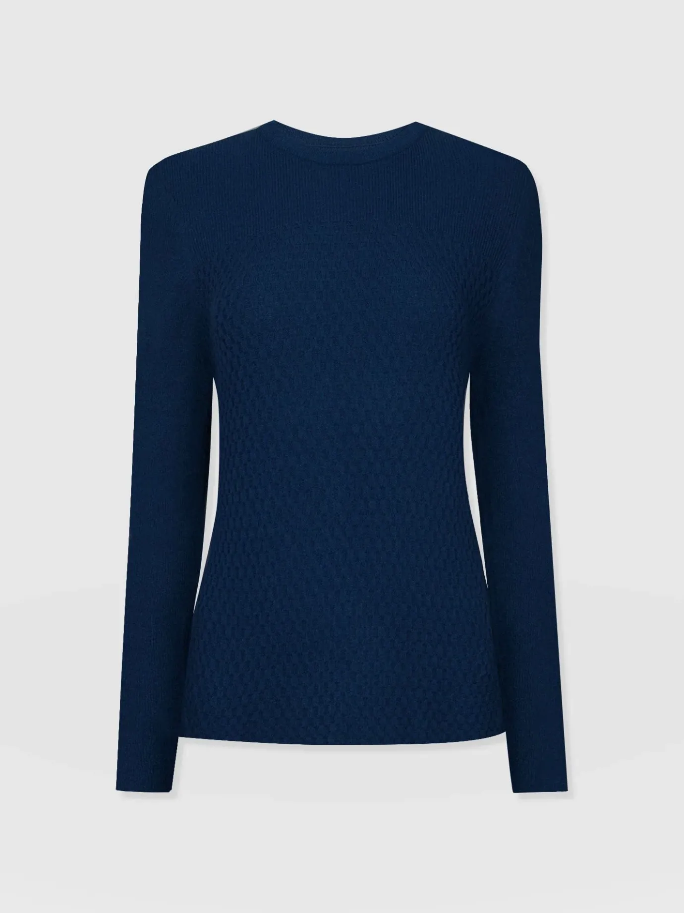 Sweaters|Knitwear|Saint and Sofia Honeycomb Rib Sweater - Navy