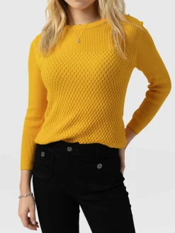 Knitwear|Sweaters|Saint and Sofia Honeycomb Rib Sweater - Yellow