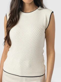 T-shirts & Tanks|Knitwear|Saint and Sofia Honeycomb Sleeveless Rib Knit - Cream