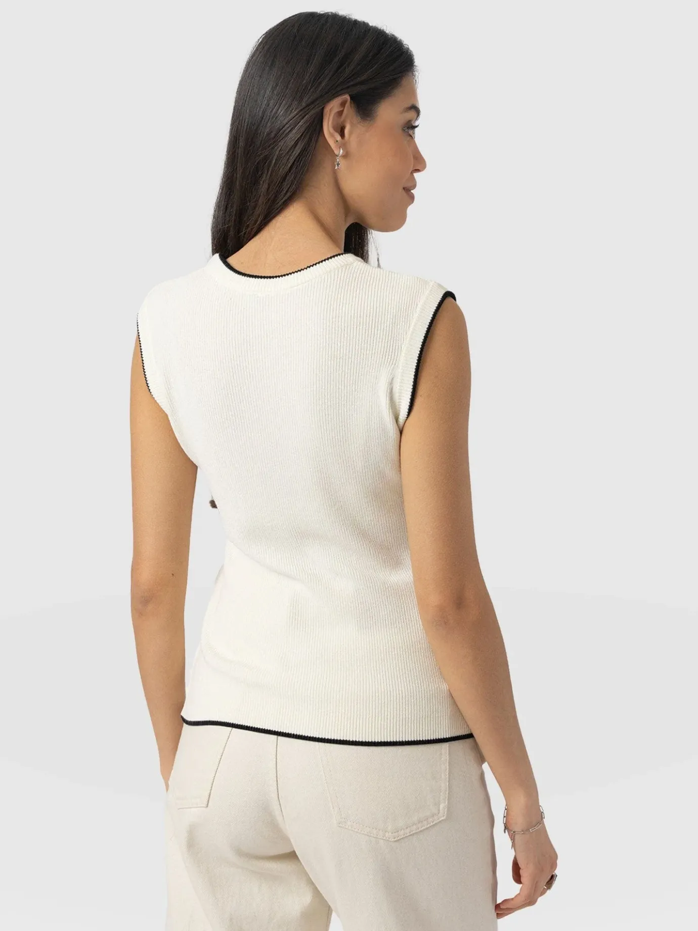 T-shirts & Tanks|Knitwear|Saint and Sofia Honeycomb Sleeveless Rib Knit - Cream