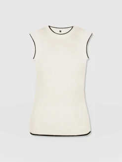 T-shirts & Tanks|Knitwear|Saint and Sofia Honeycomb Sleeveless Rib Knit - Cream