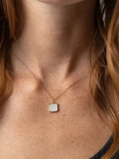 Jewelry|Necklaces|Saint and Sofia Iridescence Square Charm Necklace - Gold