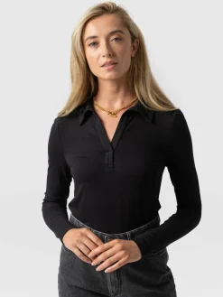 T-shirts & Tanks|Saint and Sofia Isla Polo Tee - Black