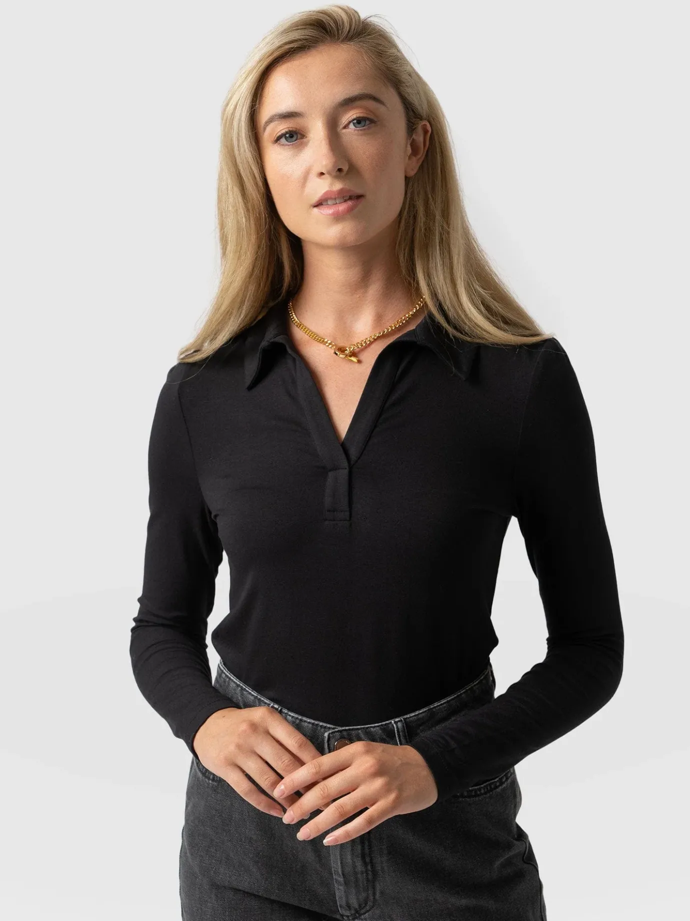 T-shirts & Tanks|Saint and Sofia Isla Polo Tee - Black