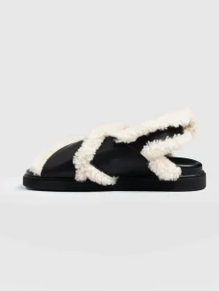 Sandals|Shoes|Saint and Sofia Isla Shearling Sandal - Black