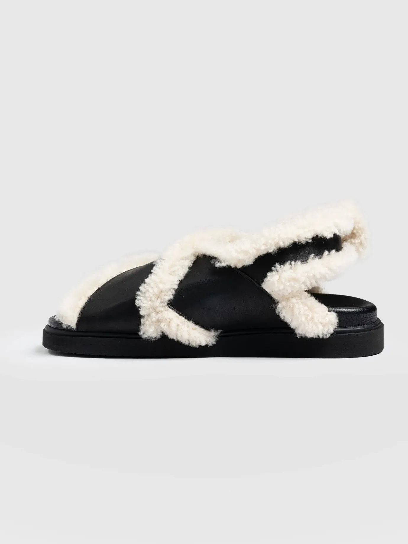 Sandals|Shoes|Saint and Sofia Isla Shearling Sandal - Black