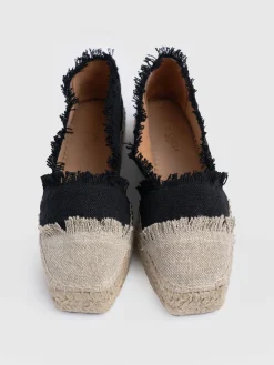 Shoes|Saint and Sofia Ivy Frayed Espadrille Pumps - Black
