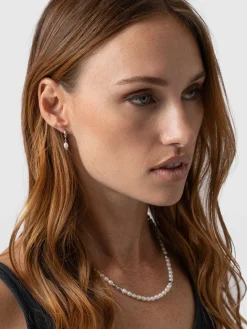 Silver Jewelry|Jewelry|Saint and Sofia Jacqueline Pearl Huggie Earrings - Silver