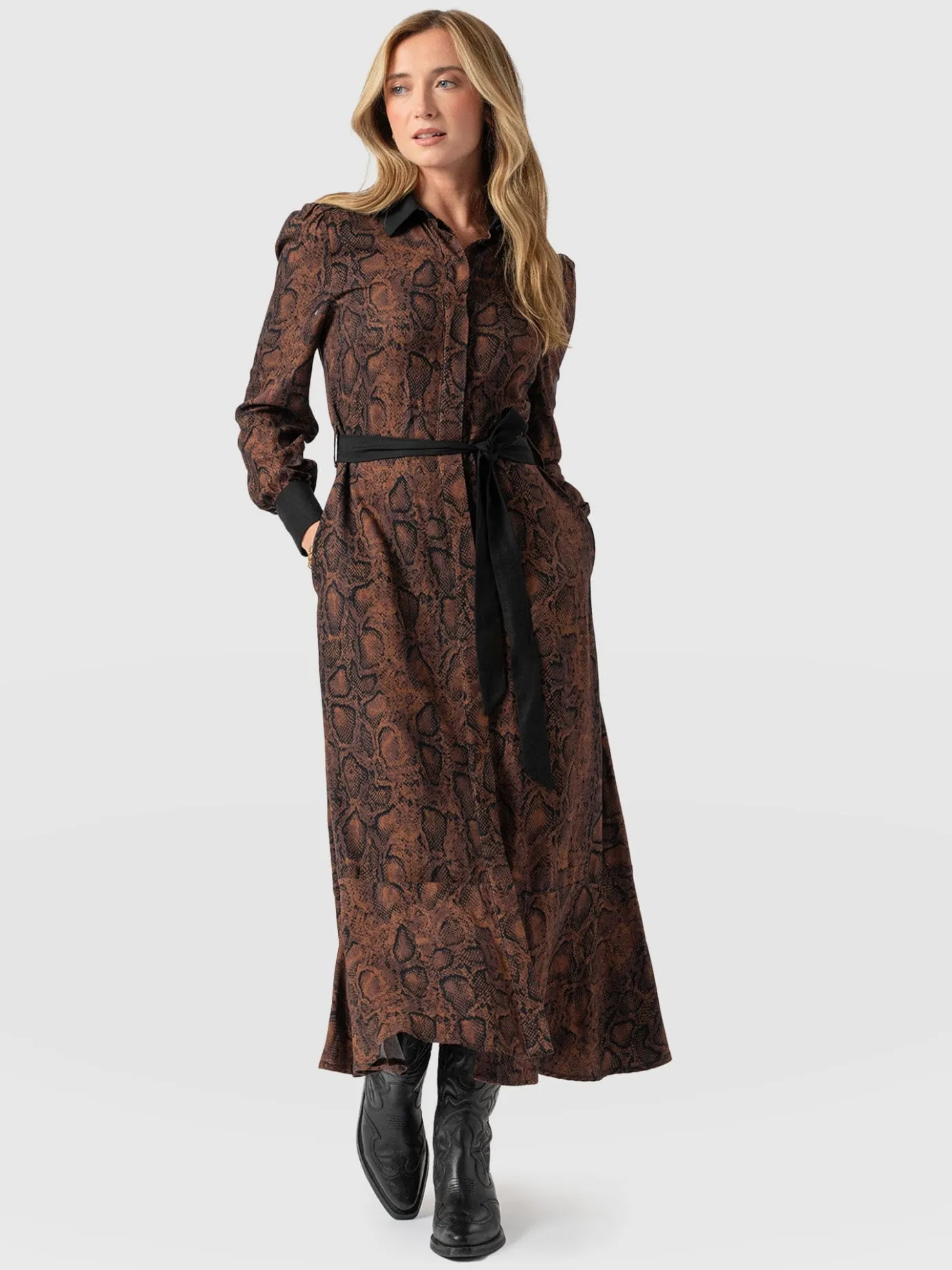 Dresses|Saint and Sofia Jacqueline Shirt Dress - Brown Snake