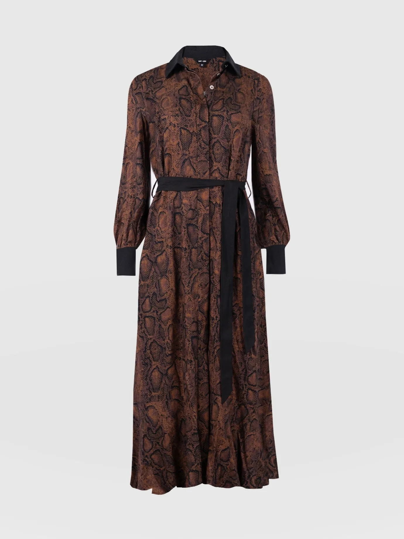 Dresses|Saint and Sofia Jacqueline Shirt Dress - Brown Snake