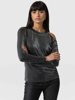 T-shirts & Tanks|Saint and Sofia Jasna Cold Shoulder Tee - Silver