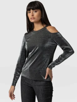 T-shirts & Tanks|Saint and Sofia Jasna Cold Shoulder Tee - Silver