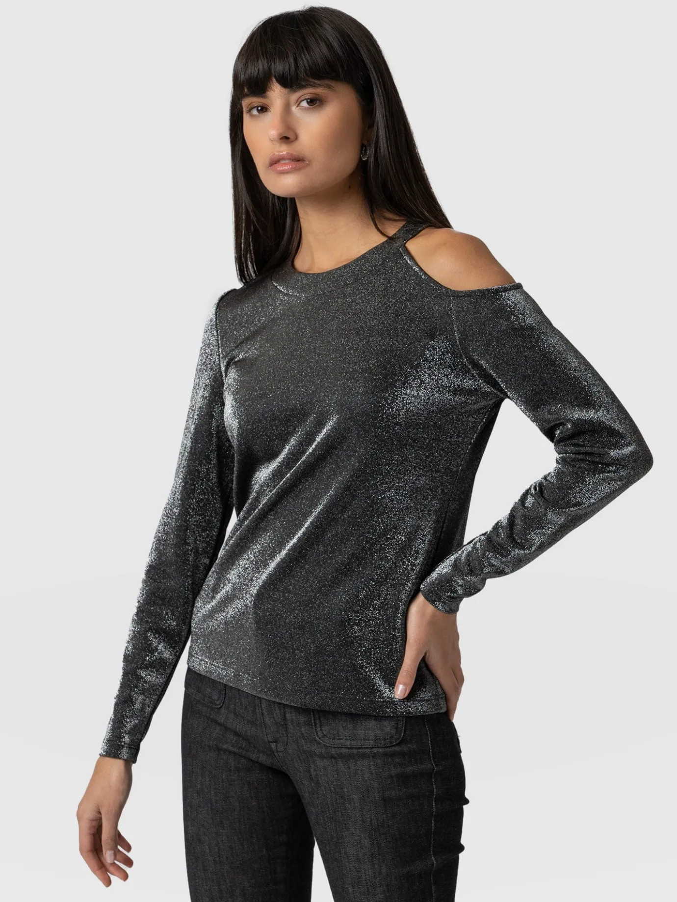 T-shirts & Tanks|Saint and Sofia Jasna Cold Shoulder Tee - Silver