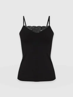 T-shirts & Tanks|Saint and Sofia Jersey Lace Cami - Black