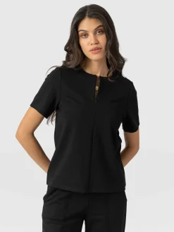 T-shirts & Tanks|Saint and Sofia Keller Zip Up Tee - Black