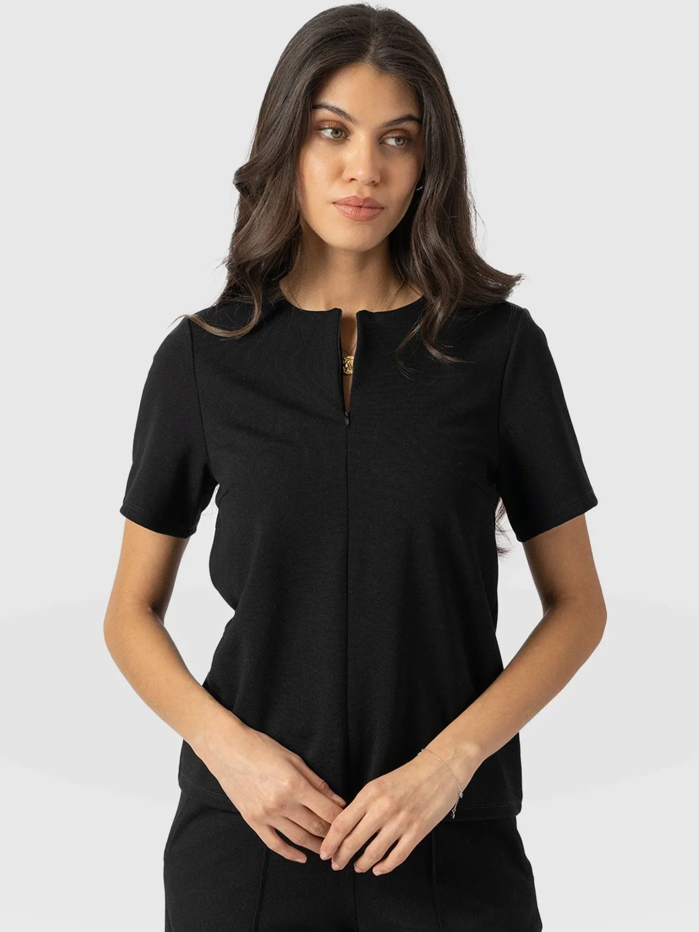 T-shirts & Tanks|Saint and Sofia Keller Zip Up Tee - Black