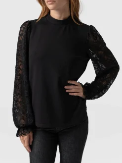 Blouses & Shirts|Saint and Sofia Lace Penny Puff Long Sleeve Top - Black