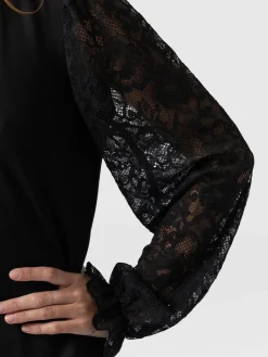 Blouses & Shirts|Saint and Sofia Lace Penny Puff Long Sleeve Top - Black