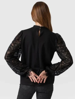 Blouses & Shirts|Saint and Sofia Lace Penny Puff Long Sleeve Top - Black