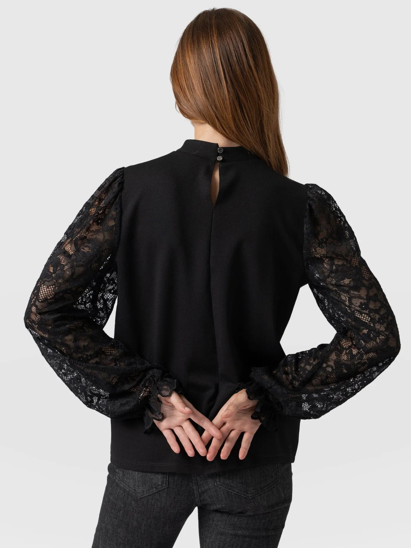 Blouses & Shirts|Saint and Sofia Lace Penny Puff Long Sleeve Top - Black