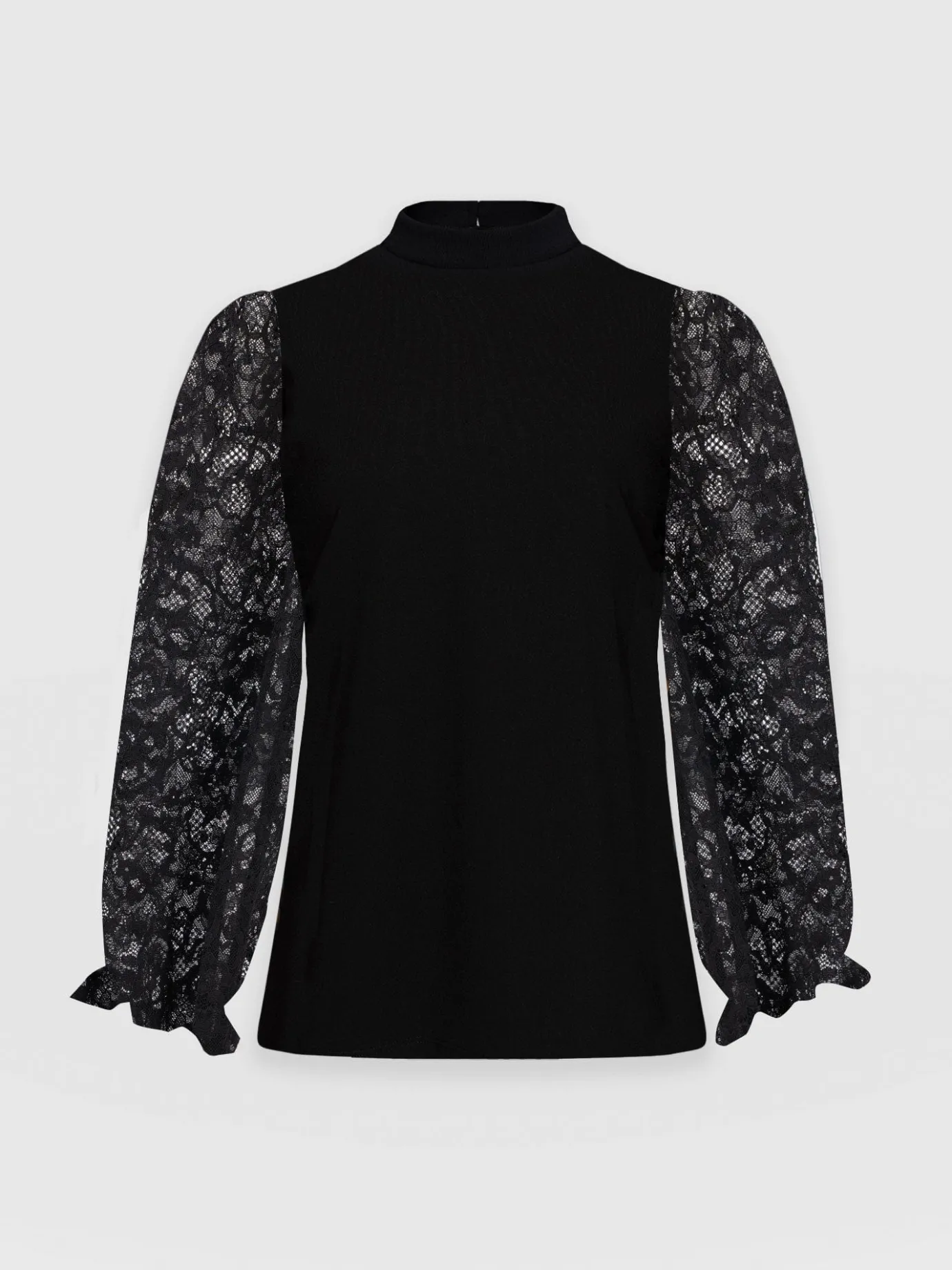 Blouses & Shirts|Saint and Sofia Lace Penny Puff Long Sleeve Top - Black