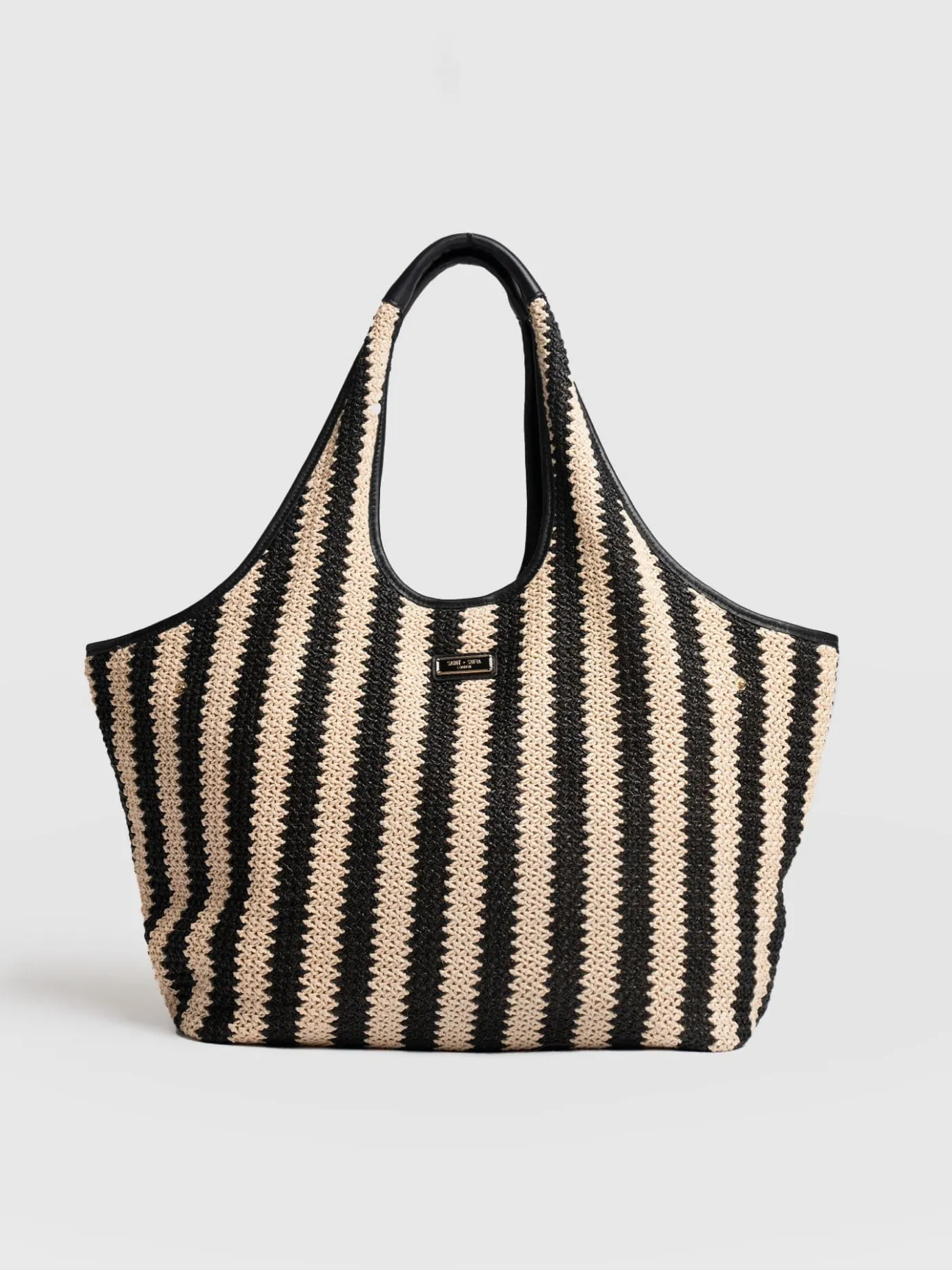 Accessories|Tote Bags|Saint and Sofia Large Stella Shoulder Tote Bag - Beige/Black Raffia